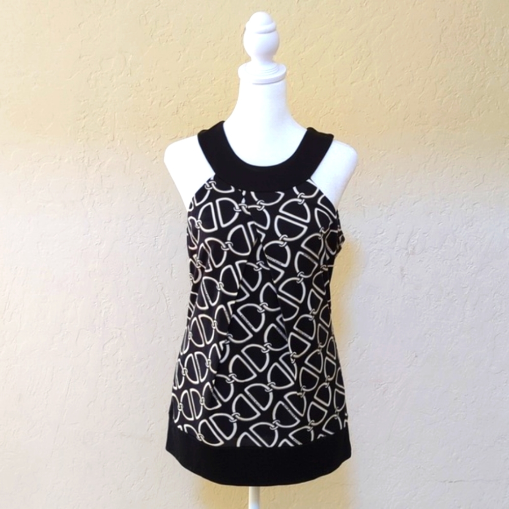 White House Black Market 100% Silk Classic Chain Logo Halter Blouse Size XS